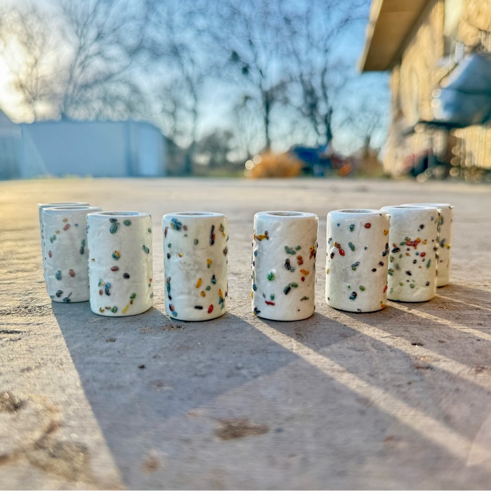 Set of 8 Vintage Japanese Ceramic Macrame Beads With Speckles